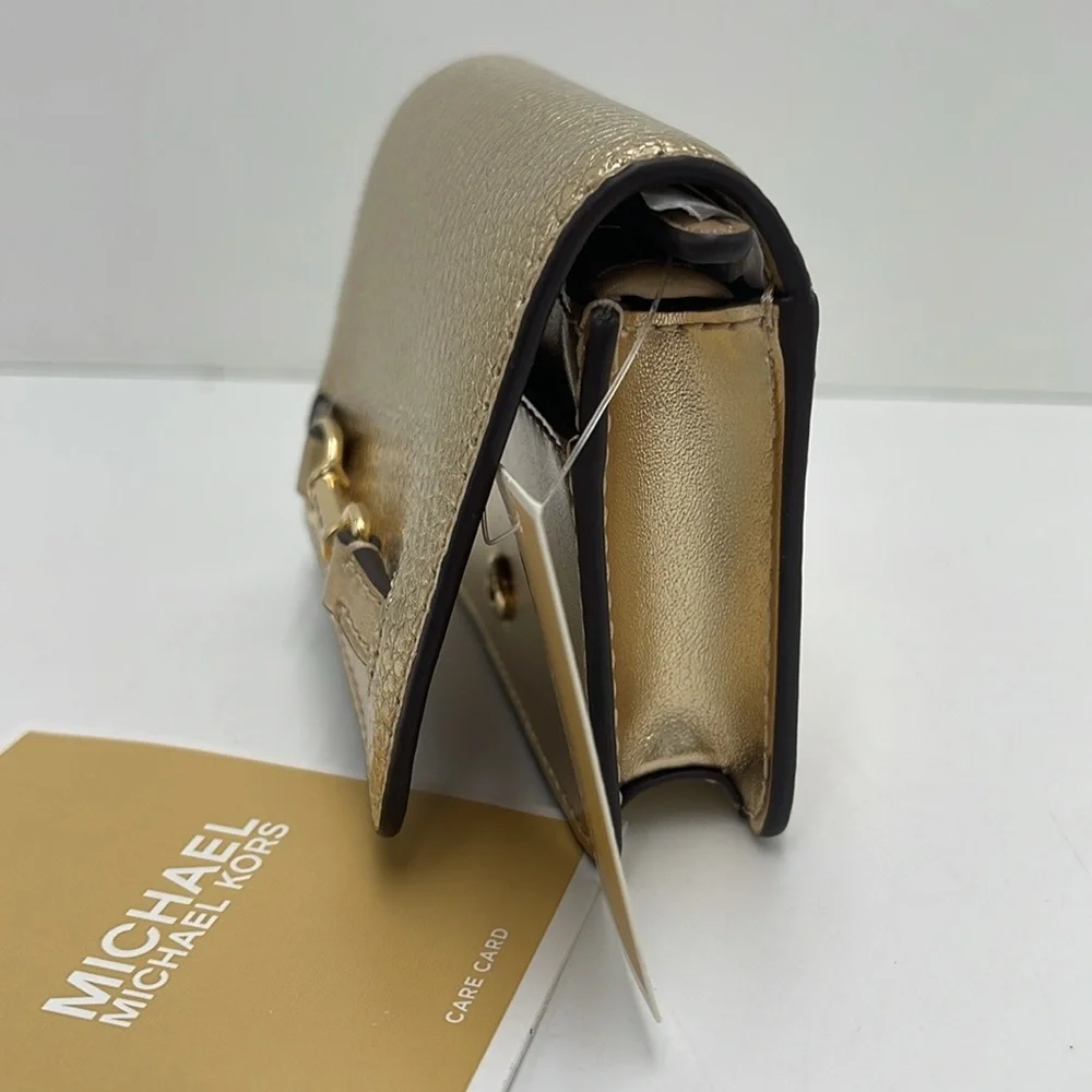 MICHAEL KORS Carson Small Metallic Pebbled Leather Wallet Pale Gold  NWT